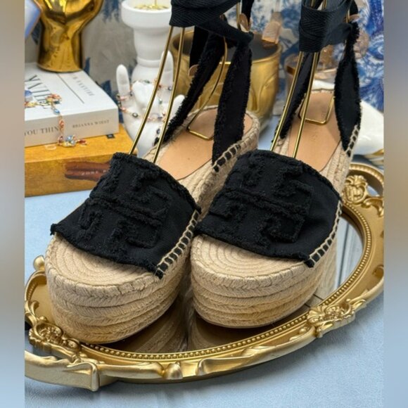 🆕 TORY BURCH 🧿 NWOB Ines Espadrille Wedge Sandal, 80 MM - Black - Sz US 7 - Picture 8 of 13